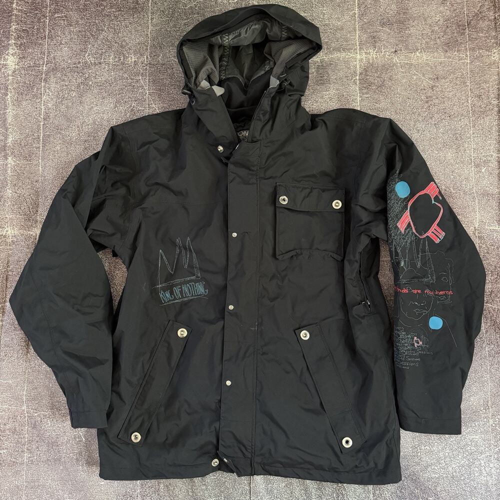 Men's Vintage Y2K Sessions MFG King of Nothing Black Snowboard Ski Jacket Sz XL
